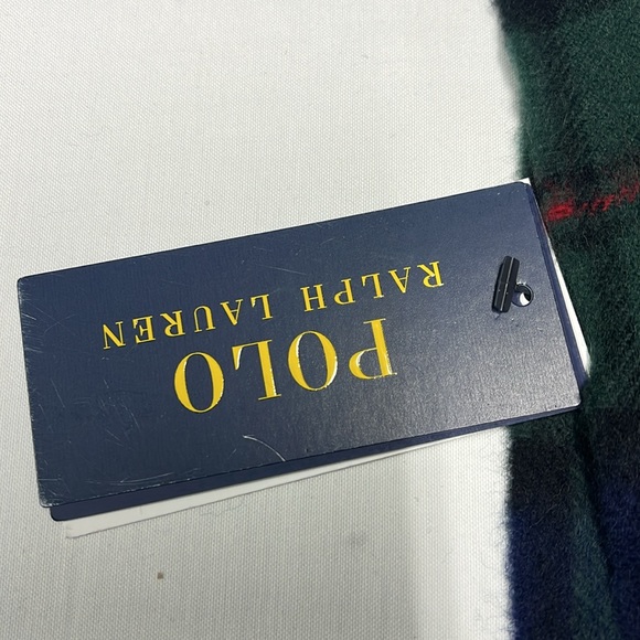 Polo Ralph Lauren Pony tartan check-pattern scarf 90% wool 10% cashmere M in UK - Picture 3 of 12